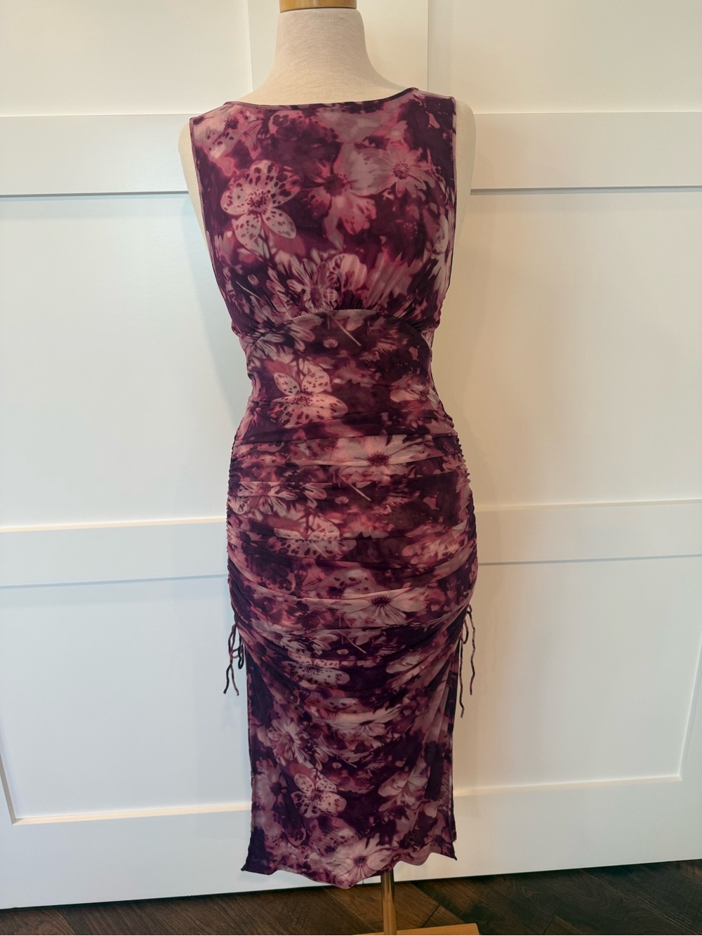 Free People Plum Floral Ruched Midi Dress